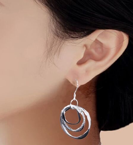 اقراط متدلية من الفضة الاسترلينية بتصميم دوائر متدلية، فضة استرلينية، بدون احجار كريمة, فضة استرلينية, لا أحجار كريمة in Kuwait