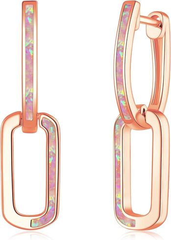 أقراط هوجي هوب من CiNily Paperclip للنساء، أقراط ربط سلسلة أوبال النار، أقراط متدلية صغيرة مطلية بالذهب الأبيض عيار 14 قيراط للآذان الحساسة، أقراط مستطيلة لهدايا عيد الميلاد in Kuwait