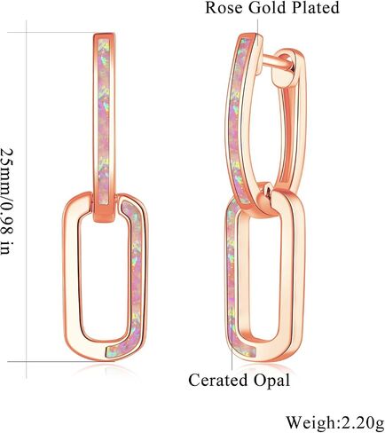أقراط هوجي هوب من CiNily Paperclip للنساء، أقراط ربط سلسلة أوبال النار، أقراط متدلية صغيرة مطلية بالذهب الأبيض عيار 14 قيراط للآذان الحساسة، أقراط مستطيلة لهدايا عيد الميلاد in Kuwait