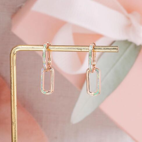 أقراط هوجي هوب من CiNily Paperclip للنساء، أقراط ربط سلسلة أوبال النار، أقراط متدلية صغيرة مطلية بالذهب الأبيض عيار 14 قيراط للآذان الحساسة، أقراط مستطيلة لهدايا عيد الميلاد in Kuwait