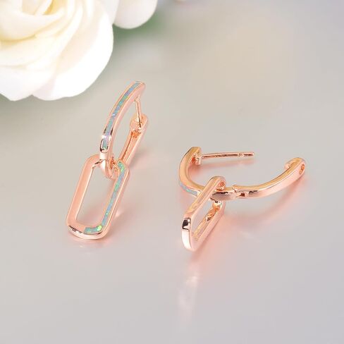 أقراط هوجي هوب من CiNily Paperclip للنساء، أقراط ربط سلسلة أوبال النار، أقراط متدلية صغيرة مطلية بالذهب الأبيض عيار 14 قيراط للآذان الحساسة، أقراط مستطيلة لهدايا عيد الميلاد in Kuwait