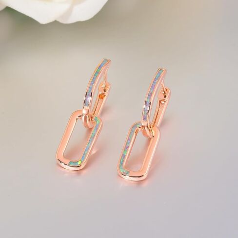 أقراط هوجي هوب من CiNily Paperclip للنساء، أقراط ربط سلسلة أوبال النار، أقراط متدلية صغيرة مطلية بالذهب الأبيض عيار 14 قيراط للآذان الحساسة، أقراط مستطيلة لهدايا عيد الميلاد in Kuwait