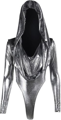 بدلة MINGSEECESS النسائية الهذيان المجسمة باللون الفضي المعدني قطعتين بغطاء للرأس وأكمام طويلة لمهرجان الحفلات in Kuwait