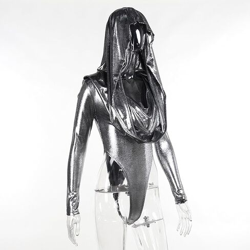 بدلة MINGSEECESS النسائية الهذيان المجسمة باللون الفضي المعدني قطعتين بغطاء للرأس وأكمام طويلة لمهرجان الحفلات in Kuwait