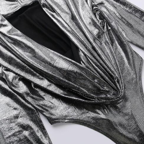 بدلة MINGSEECESS النسائية الهذيان المجسمة باللون الفضي المعدني قطعتين بغطاء للرأس وأكمام طويلة لمهرجان الحفلات in Kuwait