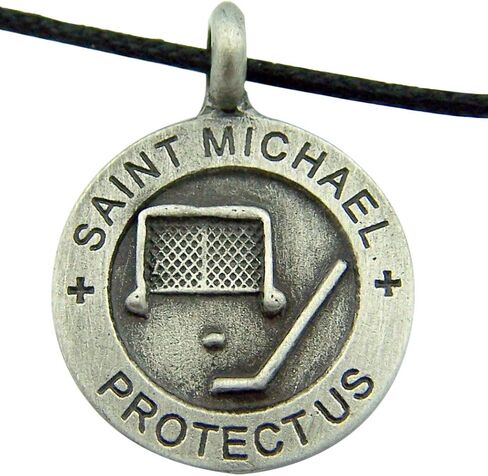 Religious Catholic Gift 7/8 Inch Round Pewter Archangel Saint St Michael Hockey Sports Protection Medal with Adjustable Cord Chain Necklace in Saudi Arabia