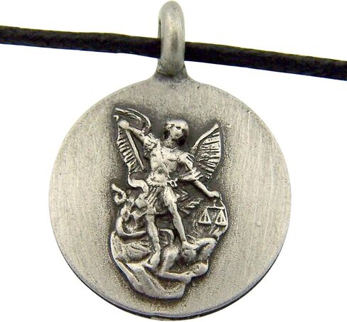Religious Catholic Gift 7/8 Inch Round Pewter Archangel Saint St Michael Hockey Sports Protection Medal with Adjustable Cord Chain Necklace in Saudi Arabia