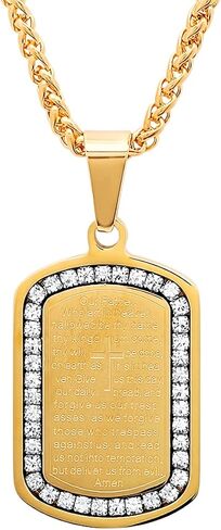Steeltime Stainless Steel Lords Prayer Dog Tag Pendant Necklace with Simulated Diamonds in Saudi Arabia