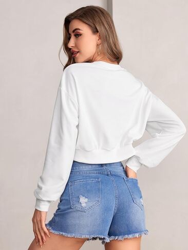 Verdusa Women's Basic Long Sleeve Crew Neck Crop Pullover Top Sweatshirt in Saudi Arabia