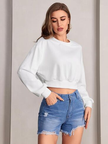 Verdusa Women's Basic Long Sleeve Crew Neck Crop Pullover Top Sweatshirt in Saudi Arabia