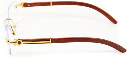 Mens Women's Gold Frame Luxury Classic Geometric Clear Lens Wood Arm Blue Light Glasses Rimless Trendy Retro 90's Unisex Hip Hop Fashion Woodgrain Non Prescription Eye Glasses in Saudi Arabia