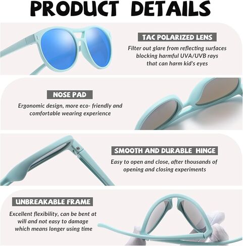 DUCO Aviator Sunglasses for Kids Boys Girls Vintage Flexible Polarized Sun Glasses with Strap UV Protection DK030 in Saudi Arabia