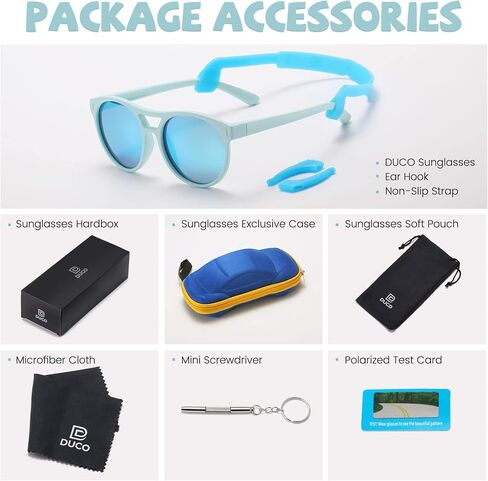 DUCO Aviator Sunglasses for Kids Boys Girls Vintage Flexible Polarized Sun Glasses with Strap UV Protection DK030 in Saudi Arabia
