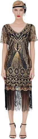 FAIRY COUPLE Women's 1920s Vintage Gatsby Long Fringe Flapper Dress Cap Sleeve Cocktail Party Dress in Saudi Arabia