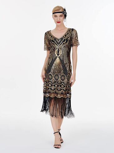 FAIRY COUPLE Women's 1920s Vintage Gatsby Long Fringe Flapper Dress Cap Sleeve Cocktail Party Dress in Saudi Arabia