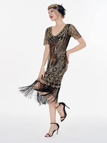 FAIRY COUPLE Women's 1920s Vintage Gatsby Long Fringe Flapper Dress Cap Sleeve Cocktail Party Dress in Saudi Arabia