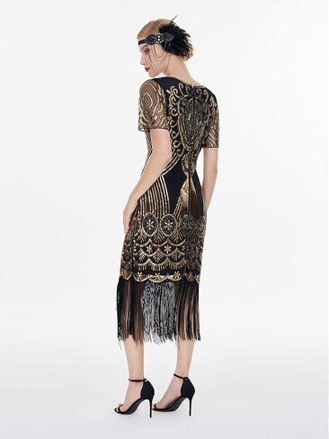 FAIRY COUPLE Women's 1920s Vintage Gatsby Long Fringe Flapper Dress Cap Sleeve Cocktail Party Dress in Saudi Arabia