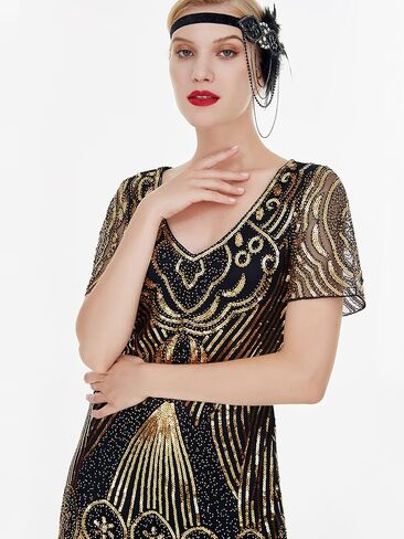 FAIRY COUPLE Women's 1920s Vintage Gatsby Long Fringe Flapper Dress Cap Sleeve Cocktail Party Dress in Saudi Arabia