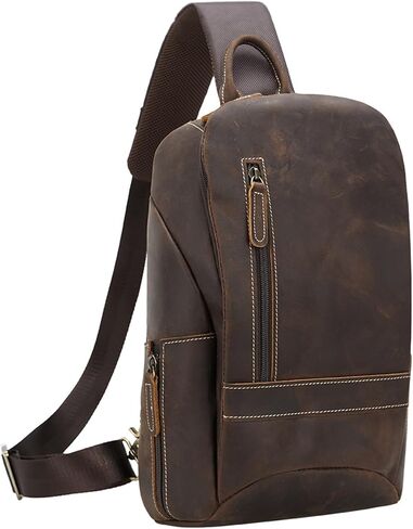 حقيبة كتف من الجلد الطبيعي من TIDING للرجال، حقيبة كتف كاجوال للمشي لمسافات طويلة على الصدر، تناسب جهاز iPad مقاس 11 بوصة in Kuwait