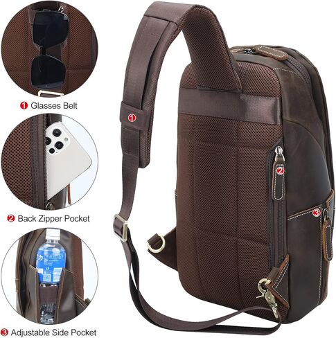 حقيبة كتف من الجلد الطبيعي من TIDING للرجال، حقيبة كتف كاجوال للمشي لمسافات طويلة على الصدر، تناسب جهاز iPad مقاس 11 بوصة in Kuwait