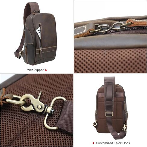 حقيبة كتف من الجلد الطبيعي من TIDING للرجال، حقيبة كتف كاجوال للمشي لمسافات طويلة على الصدر، تناسب جهاز iPad مقاس 11 بوصة in Kuwait