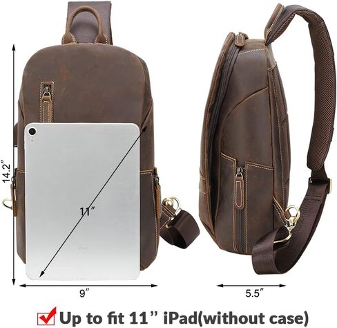 حقيبة كتف من الجلد الطبيعي من TIDING للرجال، حقيبة كتف كاجوال للمشي لمسافات طويلة على الصدر، تناسب جهاز iPad مقاس 11 بوصة in Kuwait