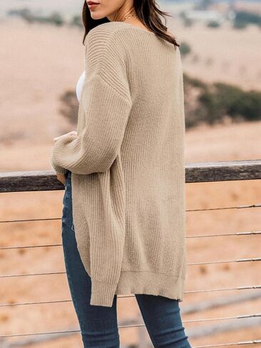 CUPSHE Women Cardigans Sweater Tops Long Sleeves Knit Sweater Casual Brown in Saudi Arabia