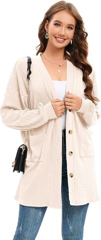 سترة نسائية بأكمام طويلة ومفتوحة من الأمام وأزرار سفلية ومضلعة وخفيفة الوزن مع جيب in Kuwait