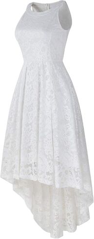 فستان Yuanlar النسائي ذو الرسن الدانتيل الأزهار لحفلات الكوكتيل Hi-Lo حفلة موسيقية فستان وصيفة العروس فستان رسمي متأرجح in Kuwait