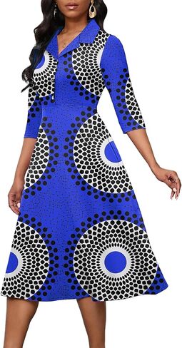 فستان نسائي من FANDEE بأكمام 3/4 وفتحة رقبة على شكل V وحفلات الكوكتيل فستان متوسط ​​الطول بخصر عالٍ 2024 فستان رسمي مع جيب in Kuwait