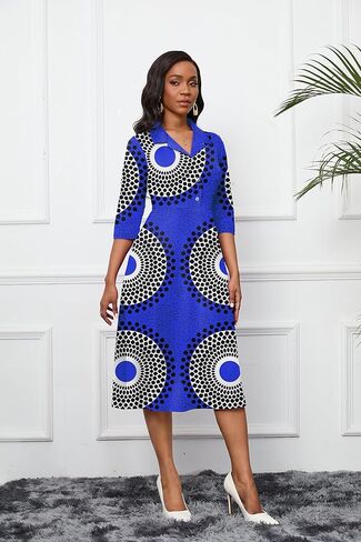 فستان نسائي من FANDEE بأكمام 3/4 وفتحة رقبة على شكل V وحفلات الكوكتيل فستان متوسط ​​الطول بخصر عالٍ 2024 فستان رسمي مع جيب in Kuwait