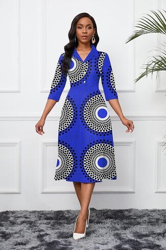 فستان نسائي من FANDEE بأكمام 3/4 وفتحة رقبة على شكل V وحفلات الكوكتيل فستان متوسط ​​الطول بخصر عالٍ 2024 فستان رسمي مع جيب in Kuwait