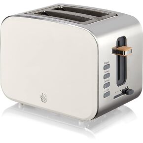 Salton Swan Nordic Toaster 2 Slice, 3 Modes with 6 Power Settings, Slim Scandinavian Design Runs on 900 Watts, Matte Cotton White
