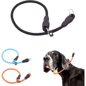 Braided Rope Slip Choke Dog Collar Martingale Collar Adjustable Stop Ring - Ideal for Walking & Training Medium Large Dogs (26"*1/2", Black)