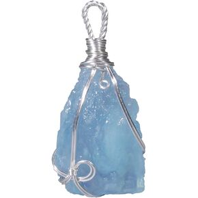 Natural Gemstone Aquamarine Crystals Pendants, Handmade Blue Irregular Healing Crystal Charms Wire Wrapped Pendant, DIY Necklace Raw Stone Necklace Pendants for Jewelry Making in Kuwait