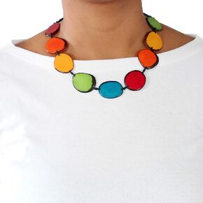 Tagua Necklace Wafers in Rainbow Colors Handmade Fairtrade, LIghtweight, by Florama Natural Jewelry