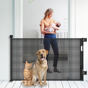 Upgraded Retractable Baby Gate for Stairs, 33"Tall Expands 55"Wide Ideal Safety Solution Dog Gate for Stairs Doorways Hallways Indoor Outdoor Mesh Baby Gate Retractable Screen Door(White,86CMx140CM)