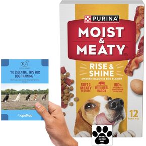 Purina Moist and Meaty Dog Food Rise and Shine Awaken Bundle, Includes 1 Box of Purina Moist and Meaty Dog Food Pouches (4 LB), Dog Training eBook, and Paw Magnet