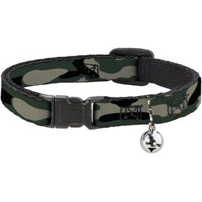 Buckle-Down Camo Olive Collar, Breakaway Cat Collar with Bell, Plastic Clip, Easy Adjustable, 8.5 to 12"-0.5" Wide