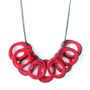 Tagua Necklace Red Slices Handmade Fair Trade, Adjustable, Lightweight by Florama Natural Jewelry