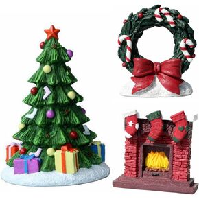 Aquarium Christmas Fireplace Decoration Package- Fish Tank Christmas Tree Statue Holiday Decoration for Aquarium Betta Fish 3 Pieces Christmas Tree + Christmas Fireplace+Wreath