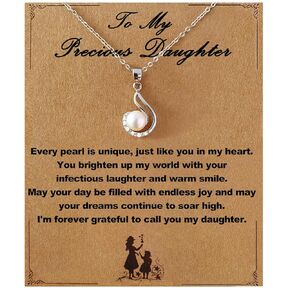 to My Daughter Necklace from Mom, 2024 College High School Graduation Gifts for Her, Daughter Gifts from Mom, Birthday Confirmation Gifts for Teenage Girls, Silver Pearl Jewelry Necklace
