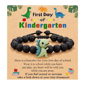 Back to School Bracelet Dinosaur Bracelet for Son/Grandson,To My Son Bracelet from Mom Handmade Adjustable Natural Stone Bead Bracelet with Warm Message Card (Pre-k)