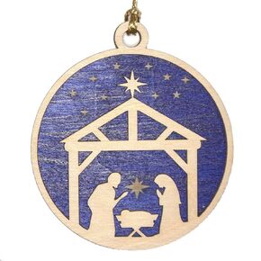 Nativity Trumpeting Angel Scene Wood Christmas Ornament