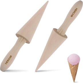 2pcs Wood Cone Roller Pizzelle Roller Krumkake Ice Cream Cone Roller Mold Natural Waffle Cone Roller Wooden Mini Waffle Cones Baking Pastry Tool Cone Mold Pizzelle Makers Pastry Roller