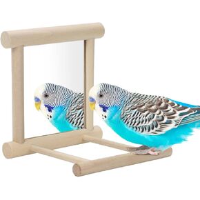Wontee 4 PCS Bird Mirror with Bell Parrot Hanging Interactive Playing Toy for Cockatiel Parakeets Canaries Budgie Cage Accessories