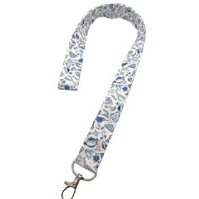 Delft Teacups Lanyard Keychain ID Badge Key Keeper Camera Strap White Blue