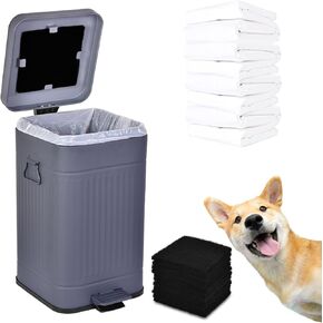 سلة مهملات فضلات الكلاب للاستخدام في الهواء الطلق، محطة نفايات الكلاب مع غطاء بدواسة بدون استخدام اليدين، حاوية سعة 3.1 جالون، حديقة المنزل، ساحة المطبخ، مع 200 كيس قمامة بلاستيكي و12 فلتر كربون منشط T-F-B in Kuwait