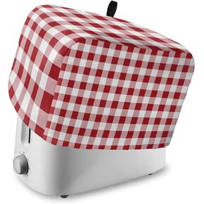 Farmhouse Red Plaid Toaster Cover 2 Slice, Small Kitchen Appliance Covers, Rustic Red White Checkered Toaster Oven Cover with Loop, Bread Machine Cover Polyester Dust Cover Protection