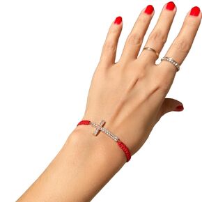 | 14K Rose Gold Filled Sideways Diamond Cz Cross Braceelet, Red String Adjustable Cross Bracelet, Rose Gold Cross Bracelet, Rose Gold Cross Jewelry, Red String Jewelry, Christmas Gifts